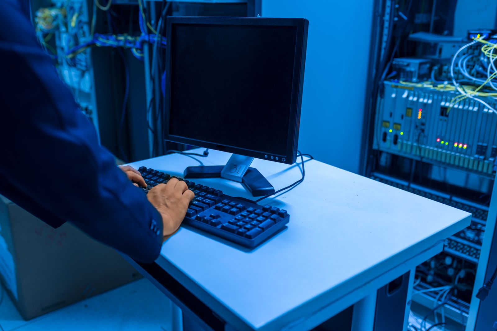 IT technician working in a data center